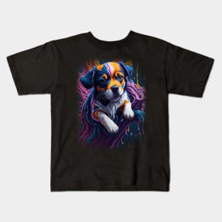 Splash Art of a Cute Colorful Cosmic Puppy Kids T-Shirt